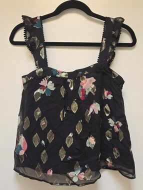 Sezane Size 36 Abby Blouse Top Grande Fleur Noir